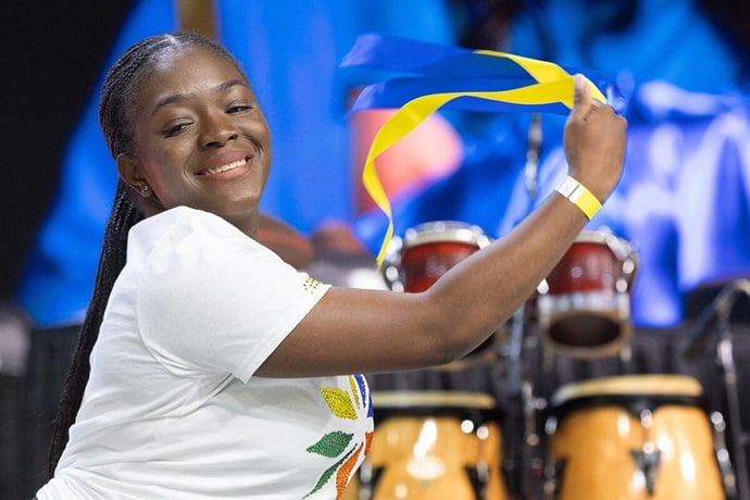 Dancer Briana Hanson joyfully helps introduce a report from United Women in Faith during the 2024 United Methodist General Conference in Charlotte, N.C. After a season of church disaffiliations, United Methodists are moving forward with a new vision, declaring members should “love boldly, serve joyfully and lead courageously.” The Arkansas and Oklahoma conferences have created ad campaigns to support that work and showcase the denomination’s resiliency and values. File photo by Mike DuBose, UM News. Dancer Briana Hanson joyfully helps introduce a report from United Women in Faith during the 2024 United Methodist General Conference in Charlotte, N.C. After a season of church disaffiliations, United Methodists are moving forward with a new vision, declaring members should “love boldly, serve joyfully and lead courageously.” The Arkansas and Oklahoma conferences have created ad campaigns to support that work and showcase the denomination’s resiliency and values. File photo by Mike DuBose, UM News.
