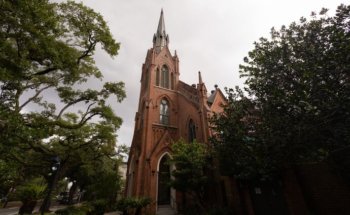 Rayne United Methodist Church was built in 1875 in the Gothic Revival style and was fully restored following Hurricane Katrina. Photo by Mike DuBose, UM News.
