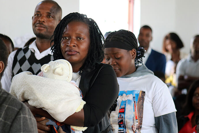 Church members worship at the newly dedicated chapel for Muhalaze United Methodist Church outside Maputo, Mozambique. Before the church was built, members held their services in a family’s chicken coop. Photo by Roque Facela, UM News.