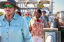 Members of four annual conferences in the U.S. Northeast cross the Edmund Pettus Bridge in Selma, Ala., where police attacked peaceful marchers on March 7, 1965, on what is known as Bloody Sunday. The visit was part of the group’s July 12-19 Civil Rights Journey, a tour of sacred sites of the Civil Rights Movement. Photo by Jeannie Schott, Western Pennsylvania Conference. Members of four annual conferences in the U.S. Northeast cross the Edmund Pettus Bridge in Selma, Ala., where police attacked peaceful marchers on March 7, 1965, on what is known as Bloody Sunday. The visit was part of the group’s July 12-19 Civil Rights Journey, a tour of sacred sites of the Civil Rights Movement. Photo by Jeannie Schott, Western Pennsylvania Conference.