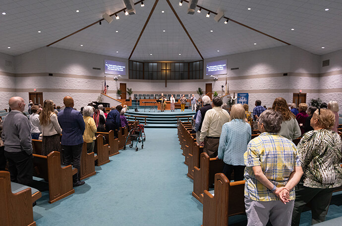 Parishioners gather for worship at Elkhart Faith United Methodist Church. Photo by Mike DuBose, UM News.