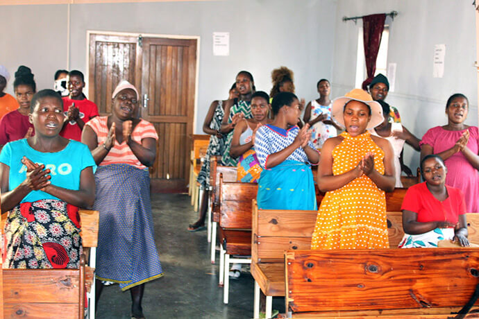 Expectant mothers worship at Mutambara Mission Hospital’s chapel. Each morning the women gather for devotion, and on Sundays, they join the main church service under the pastor-in-charge. Photo by Kudzai Chingwe, UM News.