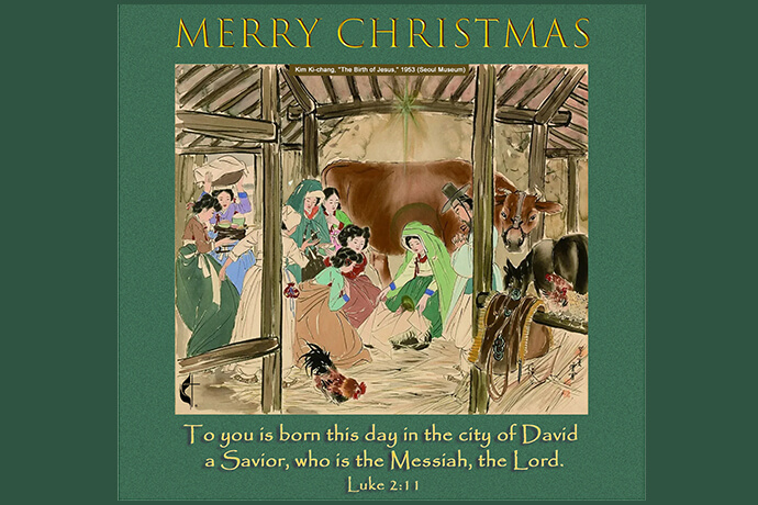 Kim Ki-chang, "The Birth of Jesus," 1953; graphic by Laurens Glass, UM News