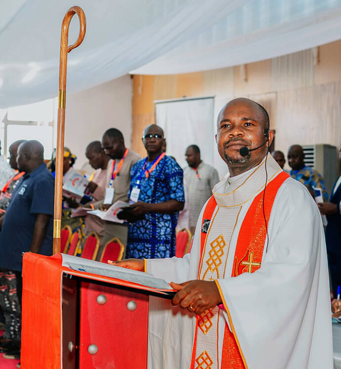 Bishop Ande I. Emmanuel, who leads The United Methodist Church in Nigeria, presides over a historic joint conference for the church’s five annual conferences, including the reunified Southern Conference. About 1,600 delegates and 2,000 observers attended the December gathering in Jalingo, Nigeria. Photo courtesy of UMCN Communications.