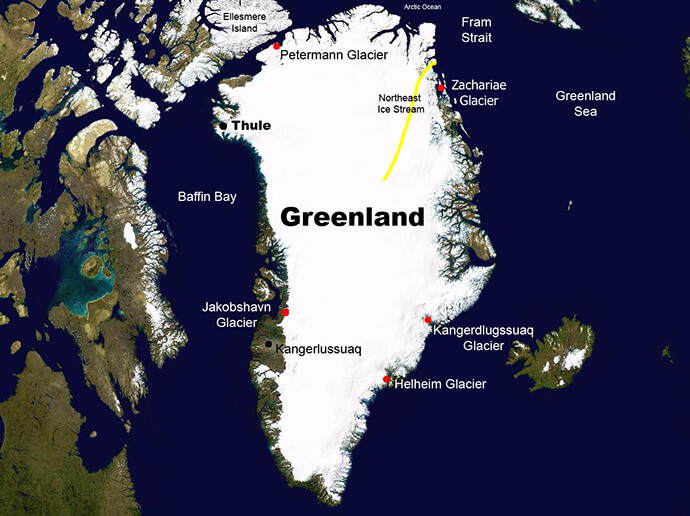 On maps, Greenland often looks far larger and less distinctive than it is. By comparison, the continent of Africa is 14 times larger. The Arctic island has been home to an array of peoples, with the first inhabitants arriving some 2,500 years before Christ. Photo courtesy of NASA.