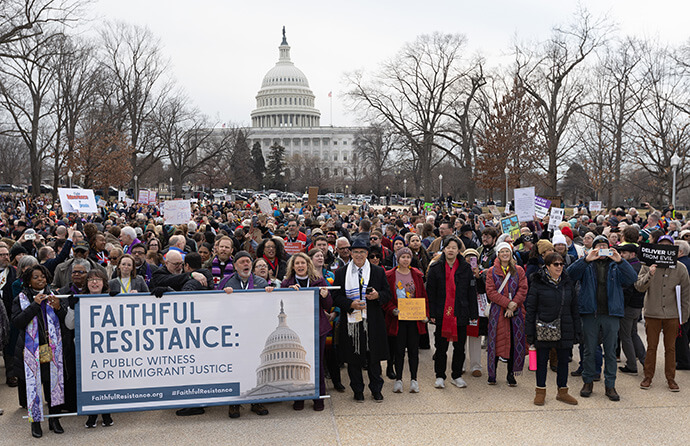Participants in “Faithful Resistance: A Public Witness for Immigrant Justice” gather near the U.S. Capitol in Washington. Photo by Mike DuBose, UM News.