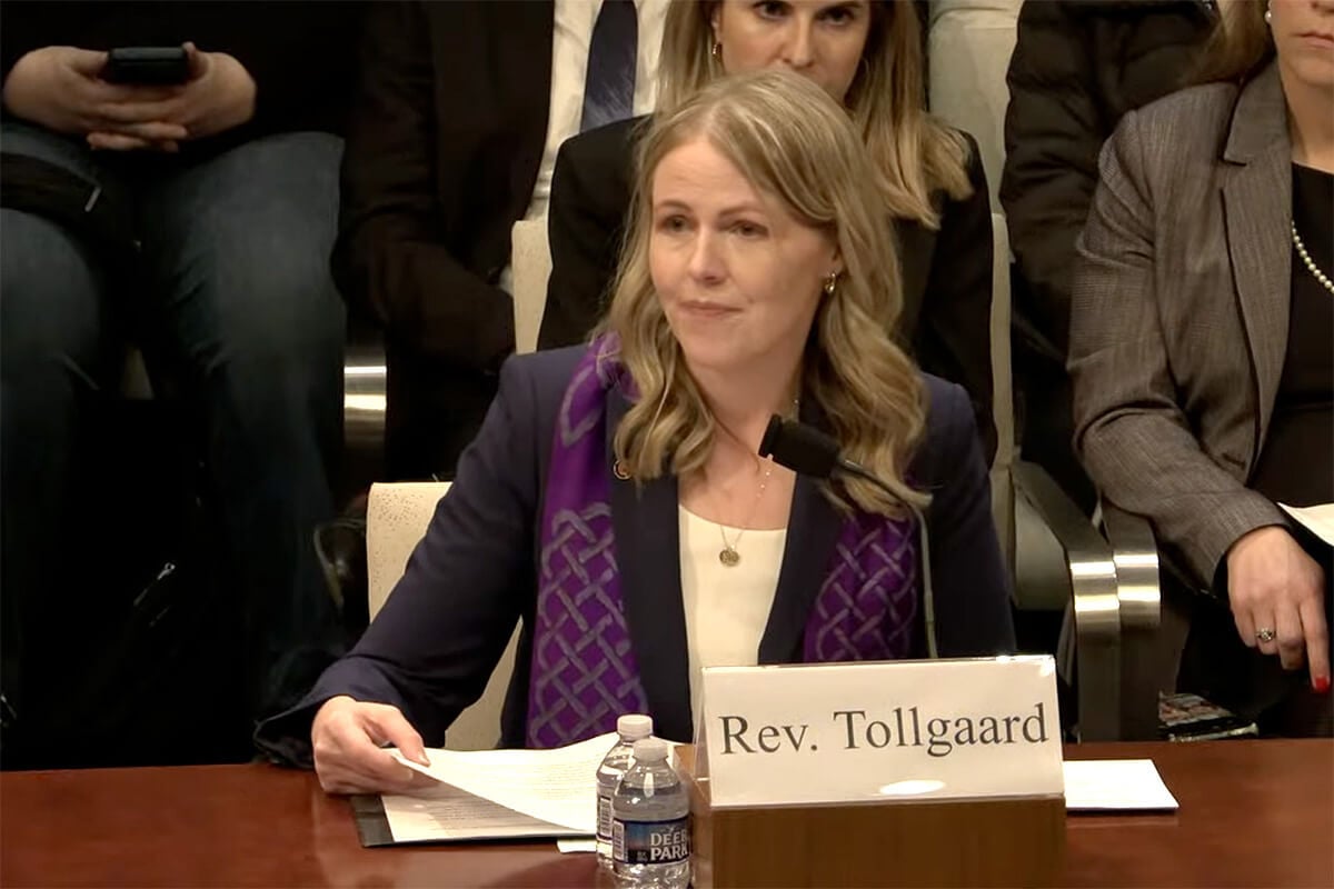 The Rev. Mariah Tollgaard, senior pastor of Hamline United Methodist Church in St. Paul, Minn., testifies March 4 before the U.S. House of Represenatives Oversight Committee. Also testifying were Minnesota Gov. Tim Walz and Attorney General Keith Ellison. Screen shot from U.S. House of Representatives Oversight Committee hearing via YouTube by UM News.