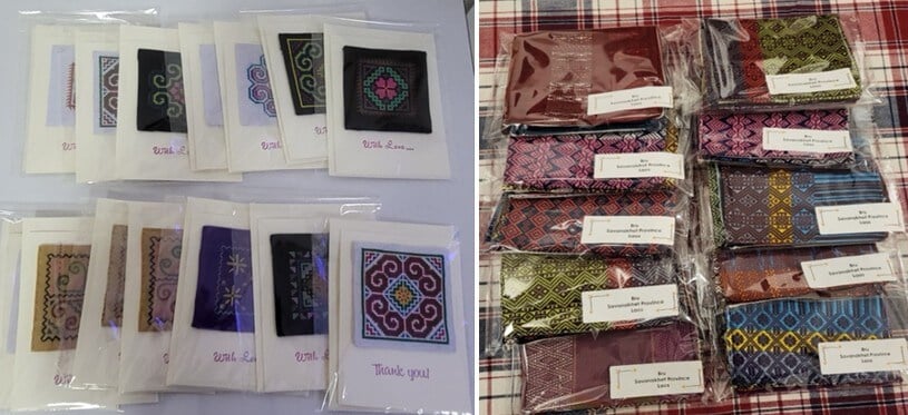 여성 자립 시범 프로젝트의 하나로, (왼쪽) 이 나라 소수 민족 여성이 한 땀 한 땀 수놓은 전통 코스터를 활용해 제작한 수제 카드. 투박하지만 정성이 담긴 자수에는 현지 여성들의 자립을 향한 희망이 담겨 있다. (오른쪽) 브루족(Bru) 전통 직조 기술로 만든 기하학적 패턴의 코스터 세트. 조상 대대로 이어온 직조 문화를 통해 현지 여성들의 자생적인 가능성을 엿볼 수 있다. 사진 제공, S.L. 선교사.