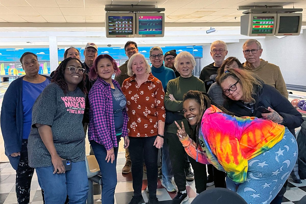 Members of Marvin United Methodist Church in Winston-Salem, N.C., pose with the Women of Vision group from City with Dwellings, a ministry that helps people get housing, health care and other support. Marvin United Methodist Church received a $100,000 grant from neighboring Sherwood Forest United Methodist Church to help make repairs on its building. Photo courtesy of Marvin United Methodist Church. 