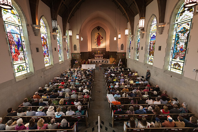 Participants in a Palm Sunday Witness fill the sanctuary at First Evangelical Lutheran Church Nashville, Tenn. 