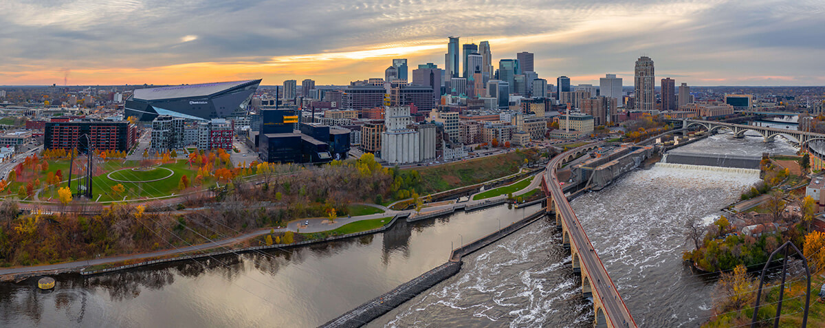The skyline of Minneapolis, which is scheduled to host the 2028 General Conference. The Commission on the General Conference, meeting online April 17-18, voted to shorten General Conference to May 8-16, 2028. The group is also taking steps to protect delegates amid heightened immigration enforcement. Photo by Lane Pelovsky, courtesy of Meet Minneapolis. 