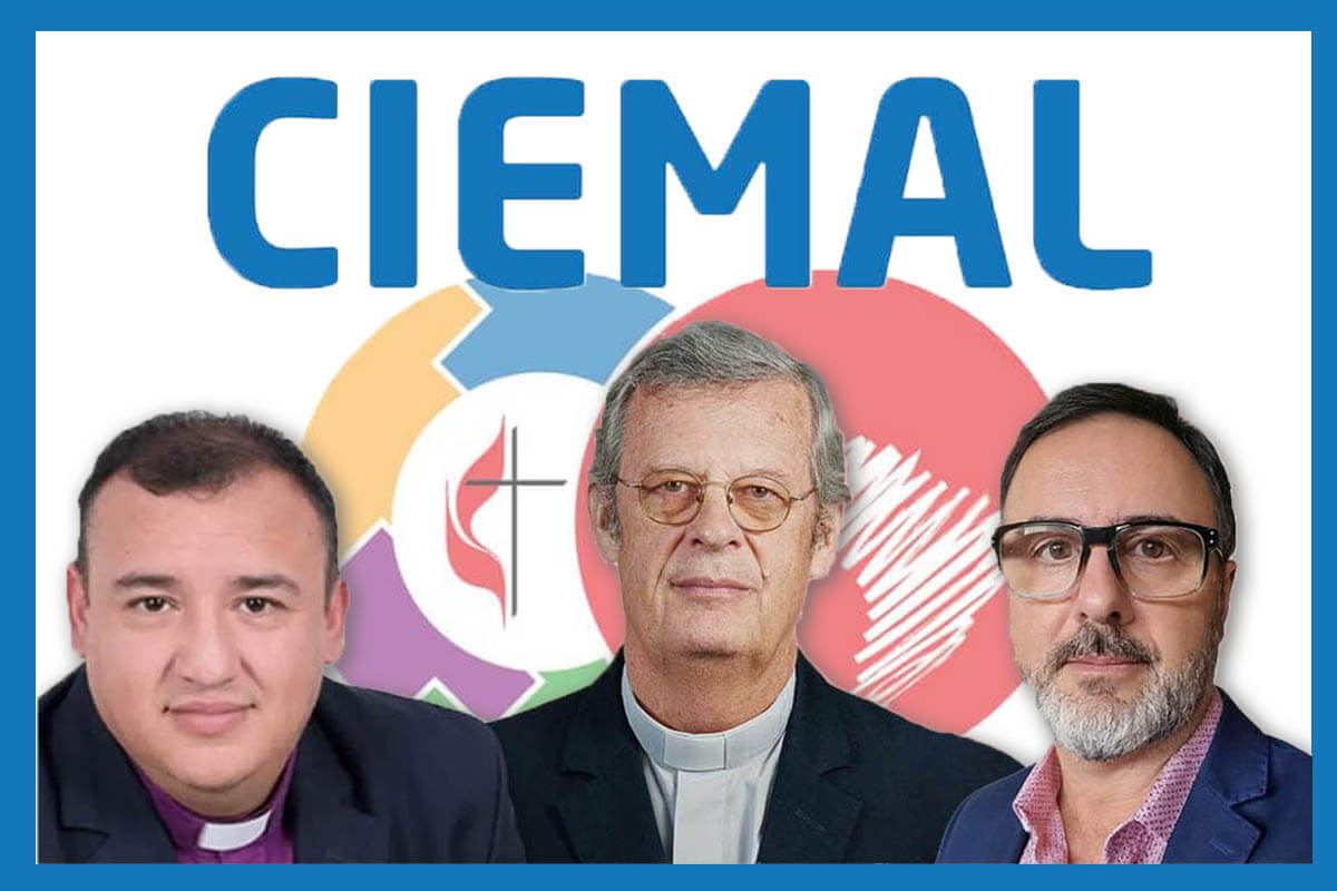Leaders of the Council of Evangelical Methodist Churches in Latin America and the Caribbean say the historic autonomy of churches in the region has helped the council navigate divisions within The United Methodist Church. Pictured from left are Bishops Juan de Dios Peña (president of CIEMAL) and Frank de Nully Brown (vice president) and Horacio Mesones, the council’s executive secretary. Photo illustration by the Rev. Gustavo Vásquez, UM News.
