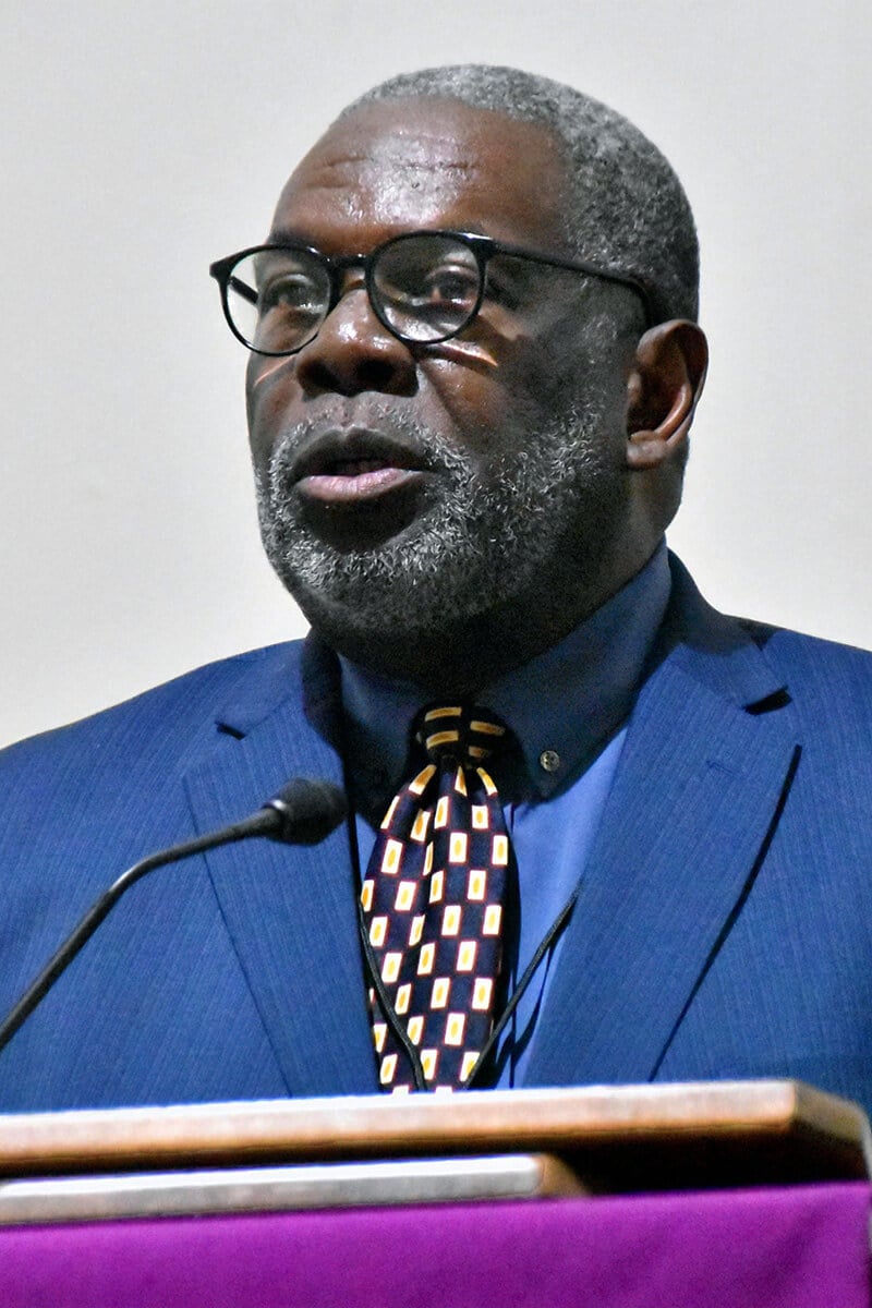 Rupert Hall, vice-chairperson of Greater New Jersey’s Archives and History Commission, discusses historical and ongoing economic injustice in America, emphasizing the intertwined nature of racism and capitalism. Photo by John W. Coleman, UM News.