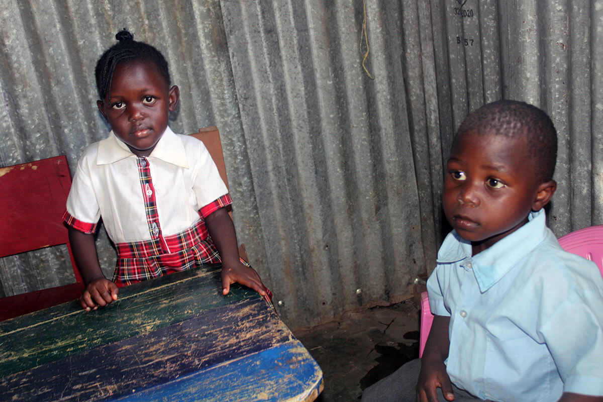 Milka Oteche (left) and Elvis Chelang attend Mumo Educational Center at Parkview Kitengela United Methodist Church in Nairobi, Kenya. The center cares for students ranging in age from 6 months to 10 years old. Photo by Kudzai Chingwe, UM News. 