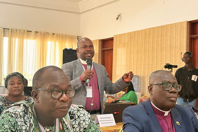 Bishop Ande I. Emmanuel of The United Methodist of Nigeria, which includes the district of Cameroon and Senegal, contributes to deliberations during the Africa Methodist Council’s heads of conferences meeting, held May 14-18 in Lome, Togo. Photo by Eveline Chikwanah, UM News.
