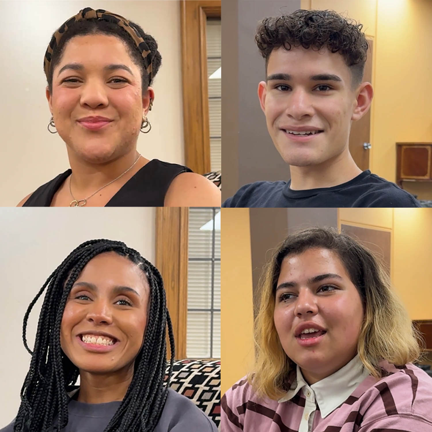Clockwise from top left: Adriana Leija, HYLA board member and program facilitator; Esteban Sánchez of Texas; Savi Vásquez-Ramírez of Tennessee; and Hanna Dias, a Boston University School of Theology graduate student and HYLA facilitator. Photo by the Rev. Gustavo Vásquez, UM News.