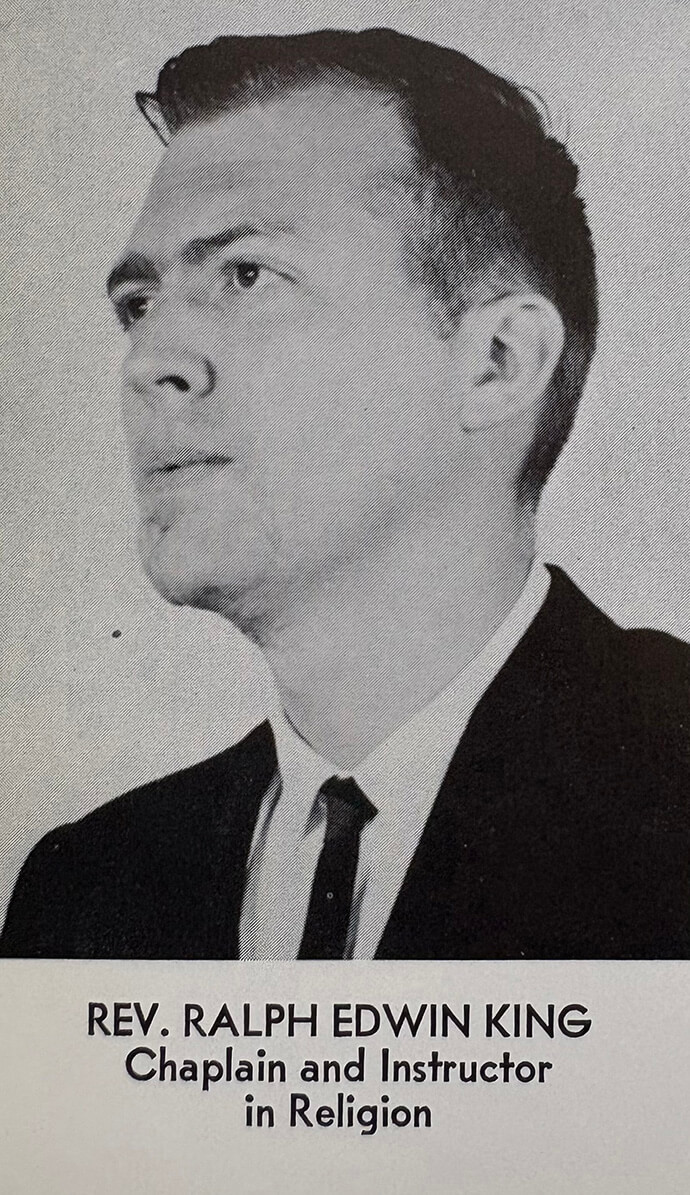 The Rev. Ed King, from 1963 to 1967, served as chaplain at Tougaloo College, a private historically Black school founded by the American Missionary Association. The year he arrived at Tougaloo was also marked by the Rev. Dr. Martin Luther King Kr.’s first visit to the campus. 1967 photo by the Tougaloo Eaglet, courtesy of Tougaloo College.
