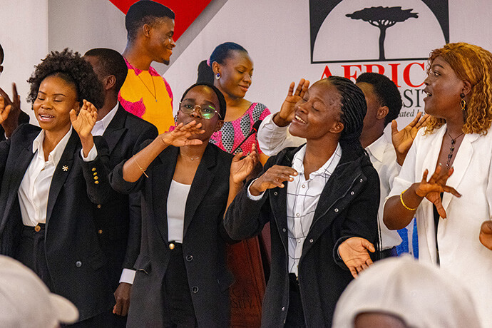 The Africa University choir performs “The Dream Is Alive” during a July 17 graduation ceremony celebrating the United Methodist communicators who completed strategic communications training at the United Methodist-related institution in Mutare. Photo courtesy of Africa University.