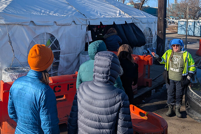 United Methodists are among the volunteers who help at a hospitality tent that supports families visiting loved ones detained at the Delaney Hall ICE Detention Facility in Newark, N.J. Photo by the Rev. Danny Yang, Morrow Memorial United Methodist Church.