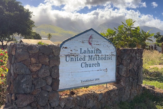 Lahaina United Methodist Church on Maui lost its sanctuary in the deadly Maui wildfires, but its congregation never lost its faith. Photo by Lilla Marigza, UM News.
