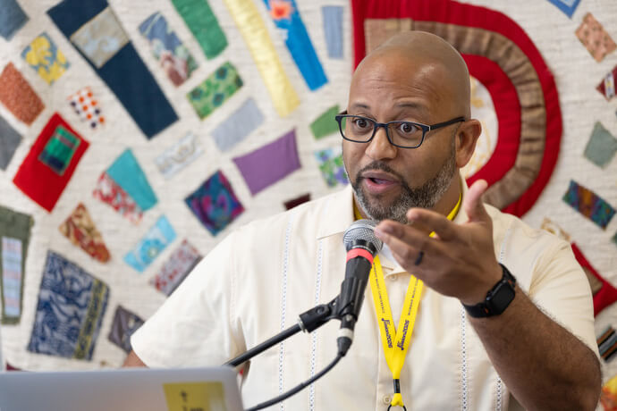 The Rev. R. DeAndre Johnson leads a workshop on pastor and worship leader relationships during the Fusion 2026 Worship Music Conference.