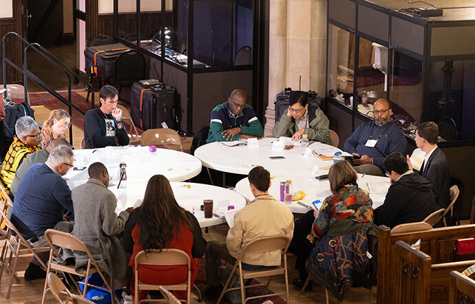 Members of the discipleship cohort meet to help consider the future of The United Methodist Church during the United Methodist Leadership Gathering on Oct. 22. Photo by Mike DuBose, UM News.